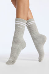 Bandier Logo Stripe Crew Sock - Grey/white