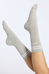 Bandier Logo Stripe Crew Sock - Grey/white