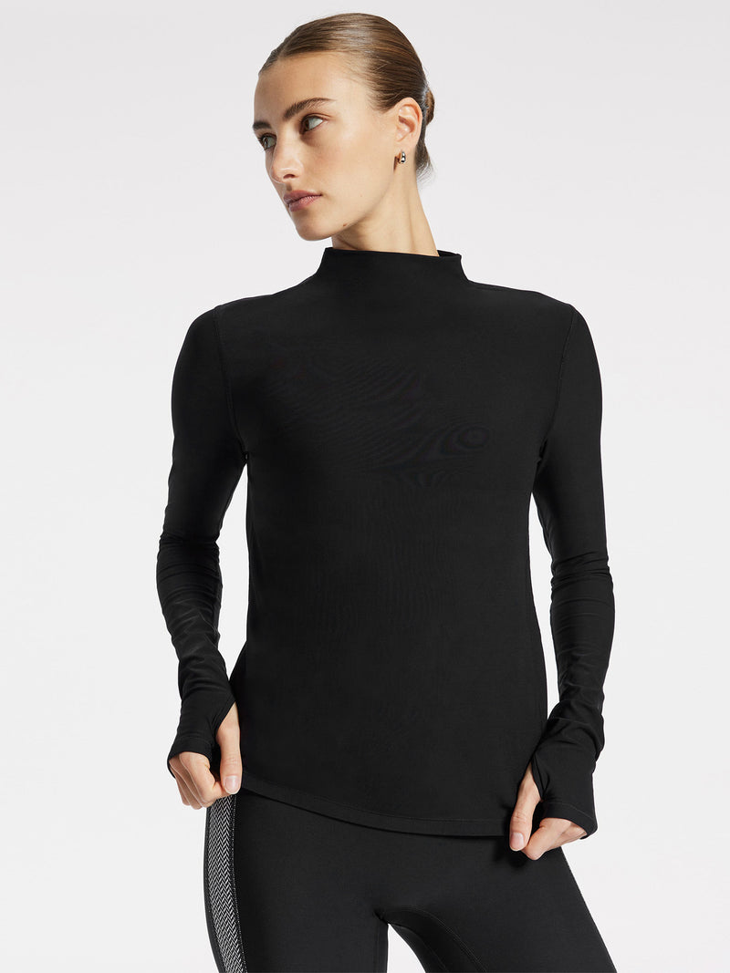 Pro Fleece Mock Neck Long Sleeve Top - Black