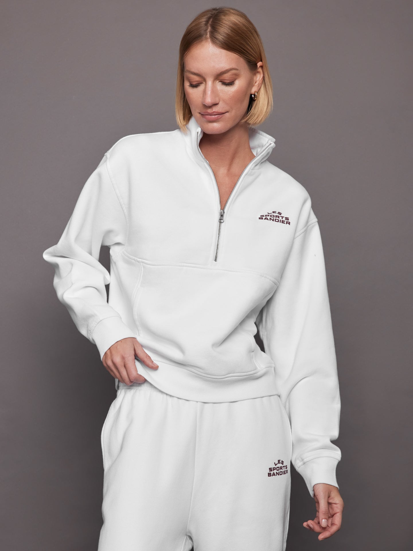 Les Sports Bandier 1/2 Zip Sweatshirt - White/Cordovan – Carbon38