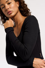 Rivington Ribbed Long Sleeve Scoop Neck Crop Top - Black