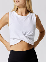 Cropped Crossover Tank - White