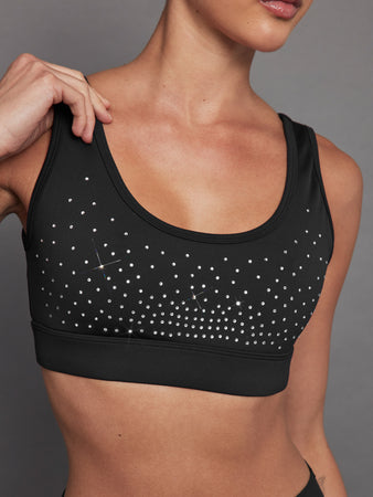 Rhinestones Cut Out Scoop Bra in Diamond Compression
