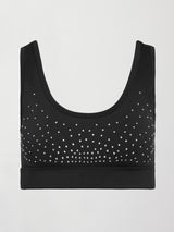 Rhinestones Cut Out Scoop Bra in Diamond Compression - Black