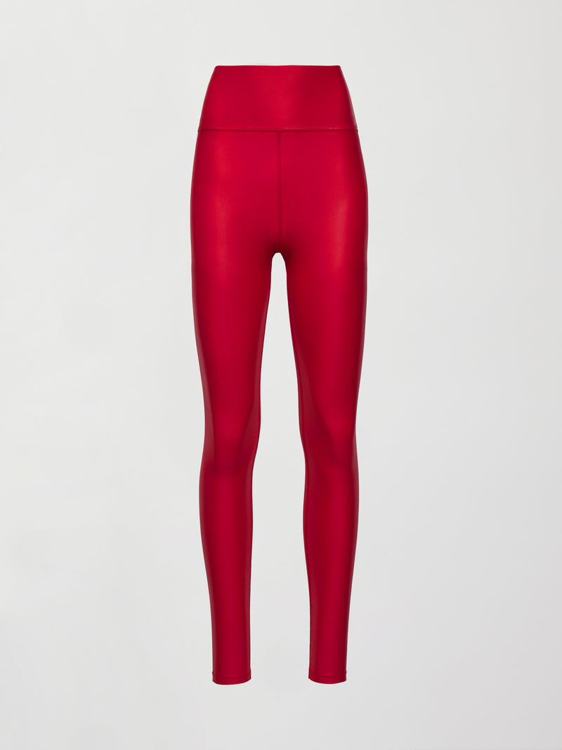 High Rise Full Length Legging in Takara Shine - Crimson Red