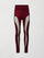 Flat lay of Melt sheer spliced leggings in red leopard, front view.