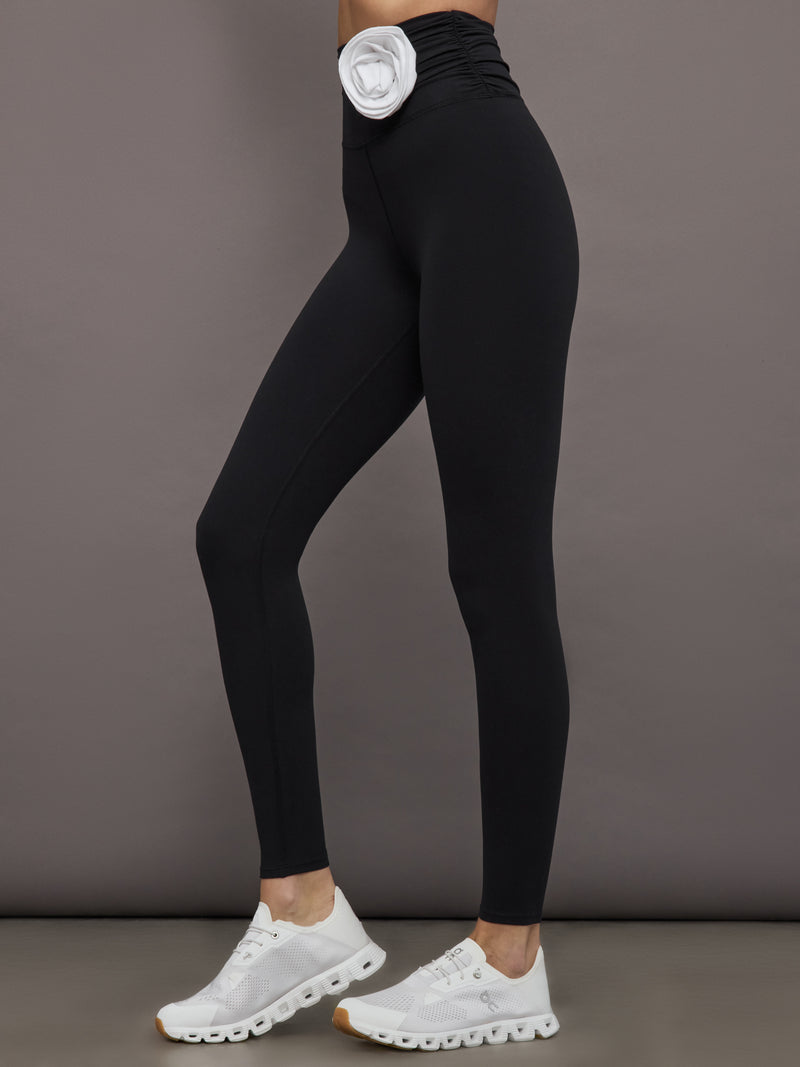 Rosette Legging in Melt - Black w/ White Rosette