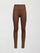 Flat lay of cocoa brown ribbed high-rise leggings on white background, full length view.