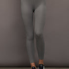 Women’s high rise Ribbed Melt leggings in Steel Grey, front view.