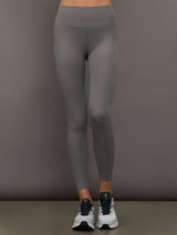 Women’s high rise Ribbed Melt leggings in Steel Grey, front view.