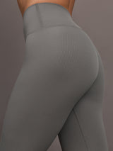 Close up of waistband and ribbed texture on Ribbed Melt High Rise Legging in Steel Grey.