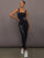 Full outfit view of Rhinestone Bow Legging in Melt Black styled with matching square neck top.