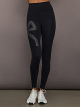 Front view of Rhinestone Bow Legging in Melt Black showing high waist and rhinestone bow detail.