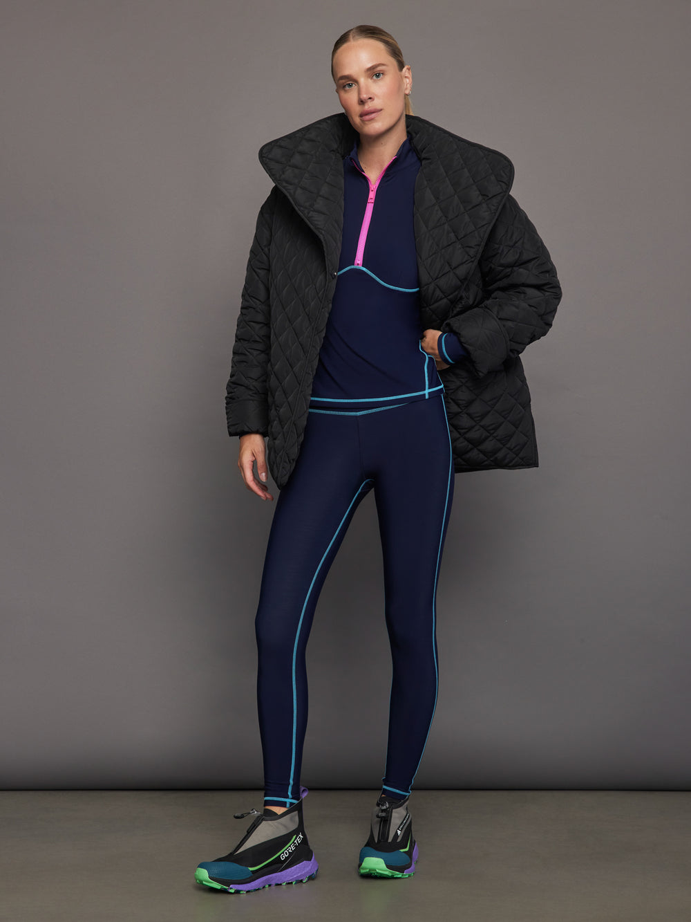 with – Legging Rise / High - Carbon38 Blue Atoll Back Navy Fleece