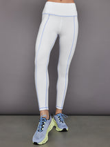 High Rise Fleece Back Seam Legging - White