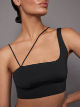 Asymmetrical Strappy Bra in Diamond Compression - Black