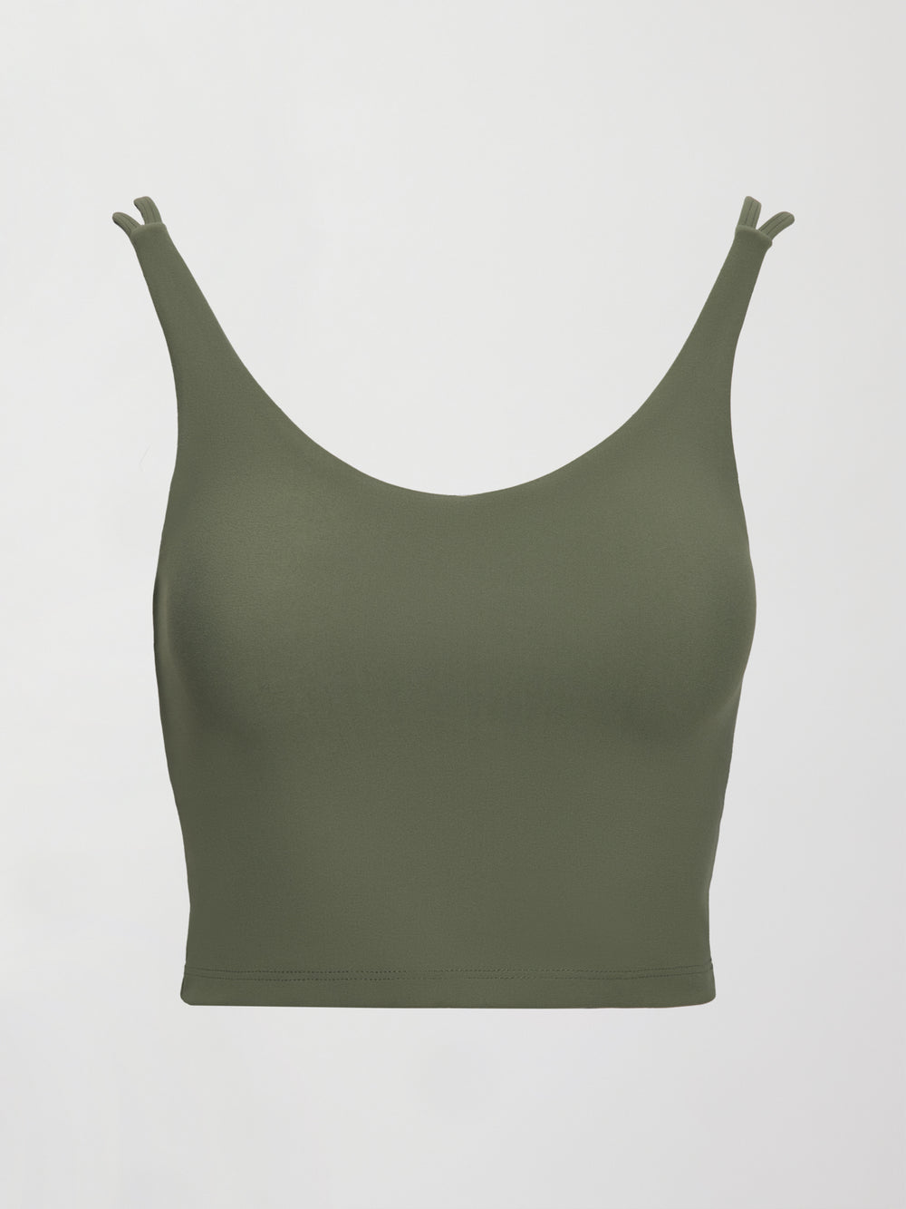 An army green tank top with double straps. 