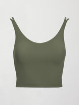 An army green tank top with double straps. 