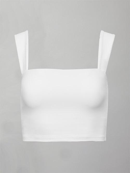 Flat lay of Square Neck Bra Top in White, front view.