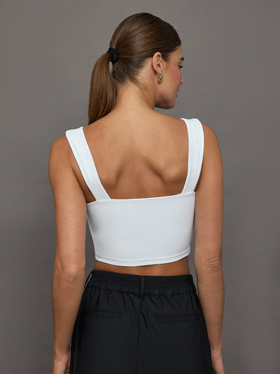 Back view of Square Neck Bra Top in White on model.