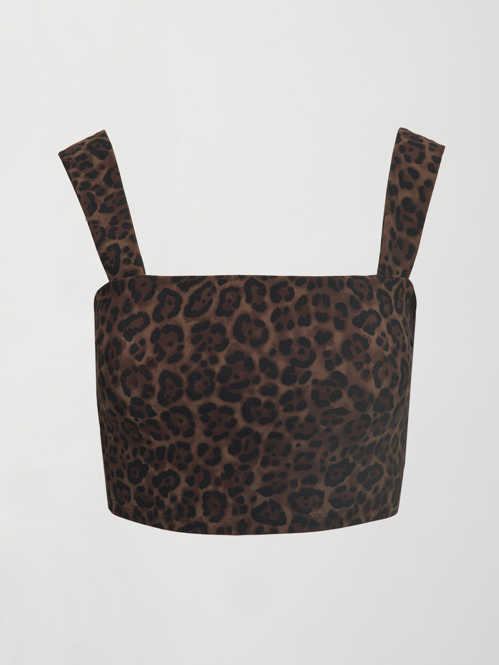 Flat lay of Melt Square Neck Bra Leopard Print on white background.