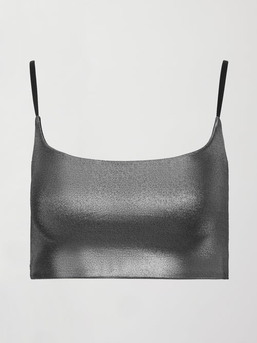 Liquid Metallic Scoop Bra - Silver