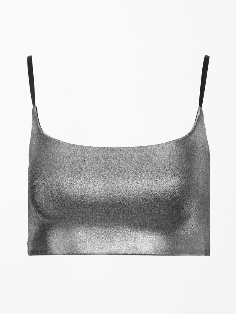 Liquid Metallic Scoop Bra - Silver