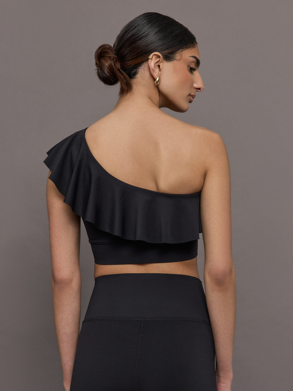 Ruffle One Shoulder Bra in Diamond Compression - Black Carbon38 Ruffle One Shoulder Bra in Diamond Compression - Black Carbon38