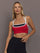 Model is wearing Melt Double Layered Sports Bra in Black, Crimson, and White Binding, front view.
