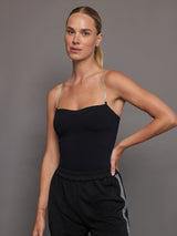 Corset Tank with Rhinestone Straps - Black