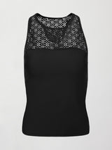 High Neck Laser Cut Tank in Diamond Compression - Black