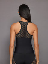 High Neck Laser Cut Tank in Diamond Compression - Black