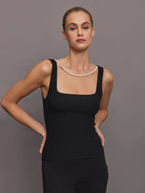 Pearl Necklace Sweater Tank - Black