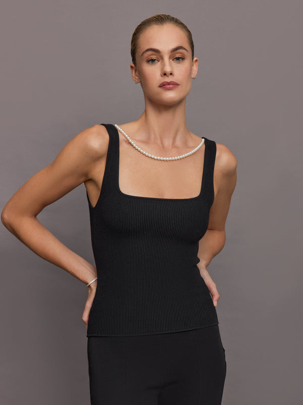 Pearl Necklace Tank - Black