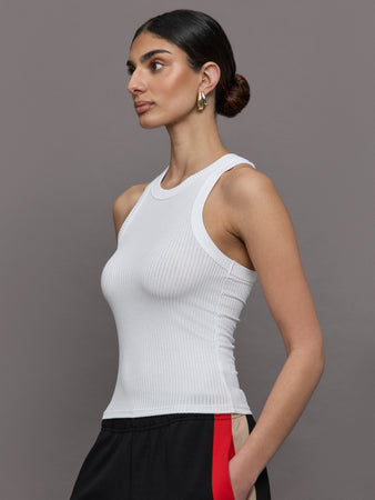 High Neck Fitted Tank in Ribbed Jersey