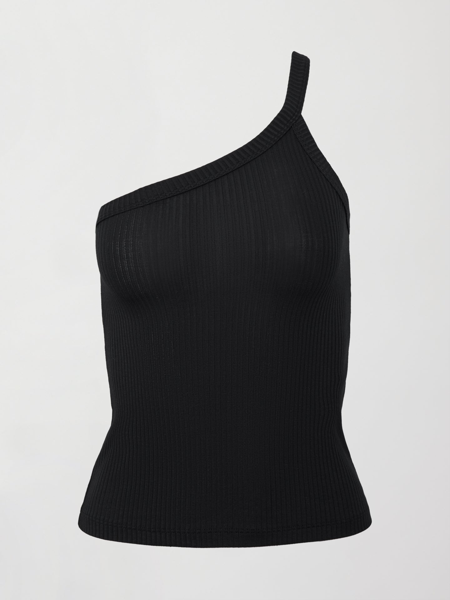 One Shoulder Tank in Ribbed Jersey - Black – Carbon38