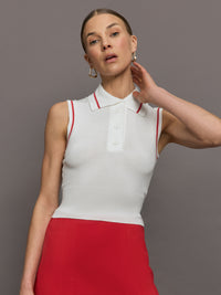 Tennis Sleeveless Polo - White / Bittersweet