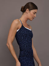 Double Layered Contrast Tank - Navy Leopard/White