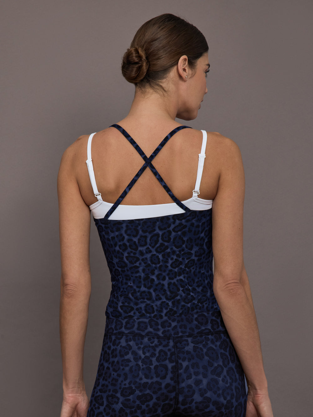 Double Layered Contrast Tank - Navy Leopard/White