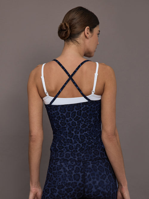 Double Layered Contrast Tank - Navy Leopard/White