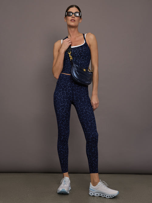 Double Layered Contrast Tank - Navy Leopard/White