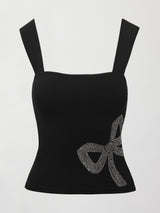 Rhinestone Bow Tank in Melt Black with rhinestone bow design, product view on white background.