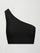 Flat lay of Melt One-Shoulder Cropped Tank in Black, front view.