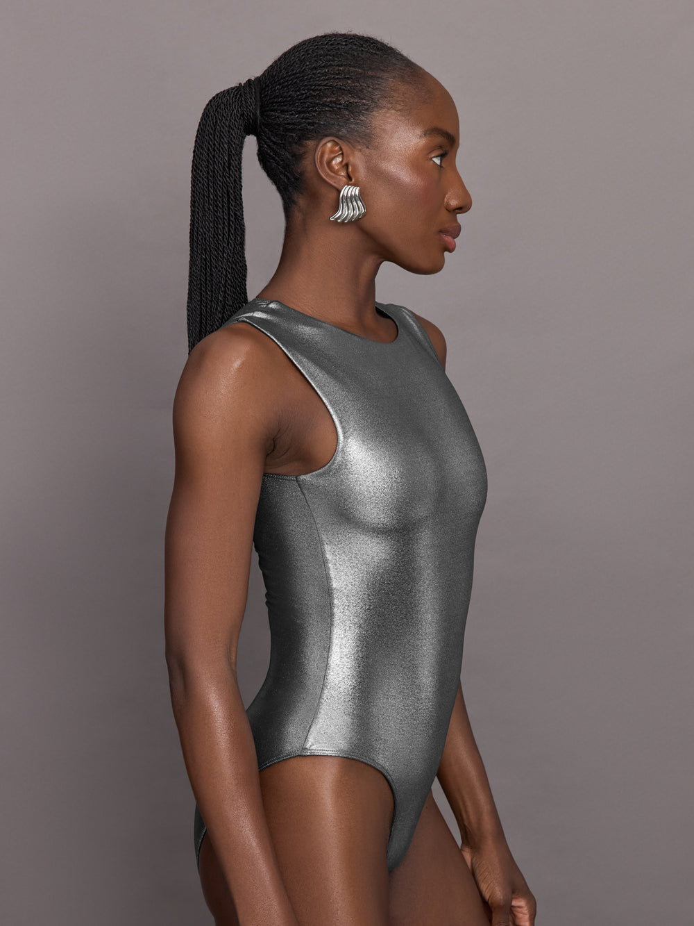 Liquid Metallic Bodysuit - Silver