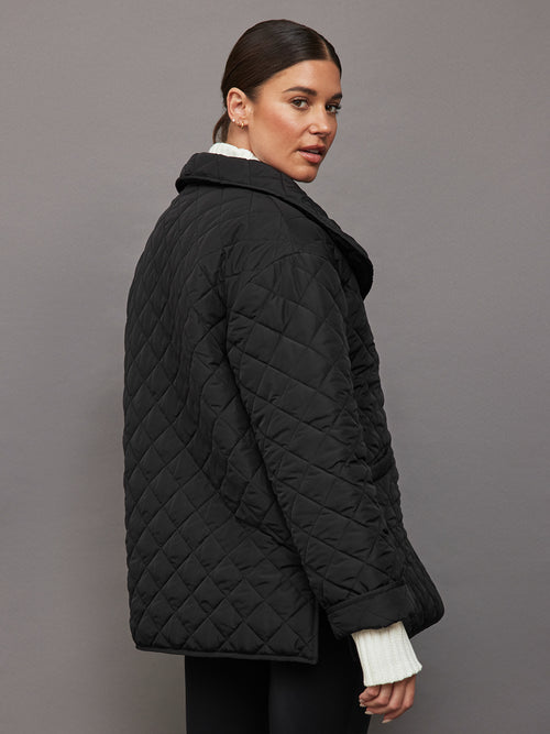 Quilted Car Coat- Faded Black