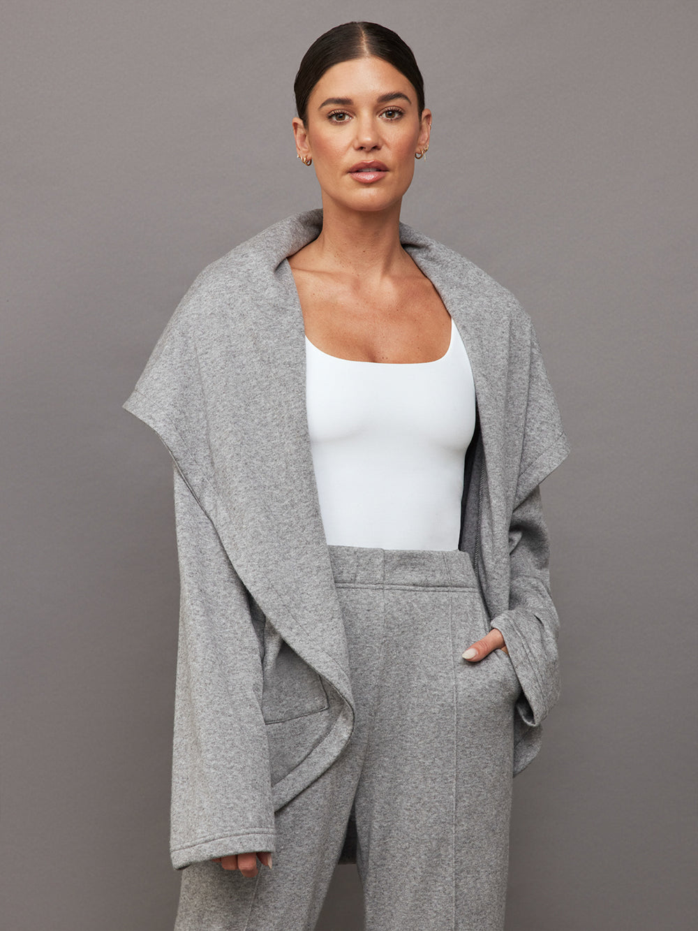 Beyond Yoga Cozy Fleece Convertible Gray Soft Cardigan Ribbed