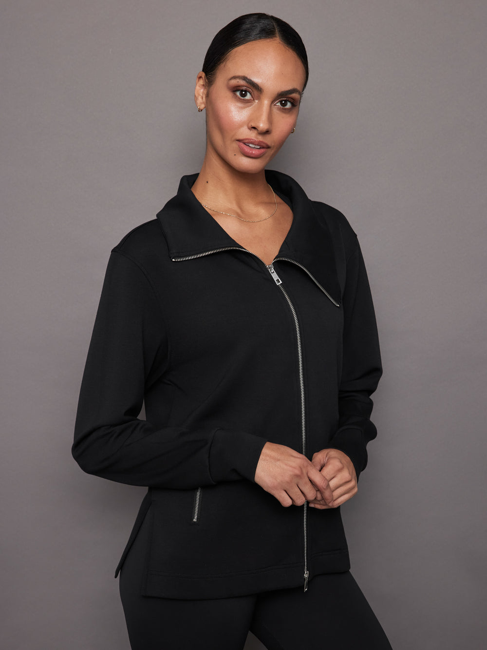 Knit Jacket with Asymmetrical Zip - Black – Carbon38