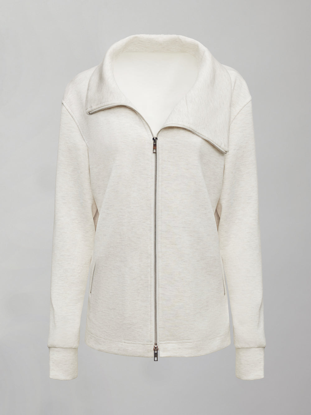 Knit Jacket with Asymmetrical Zip - Moonbeam Heather