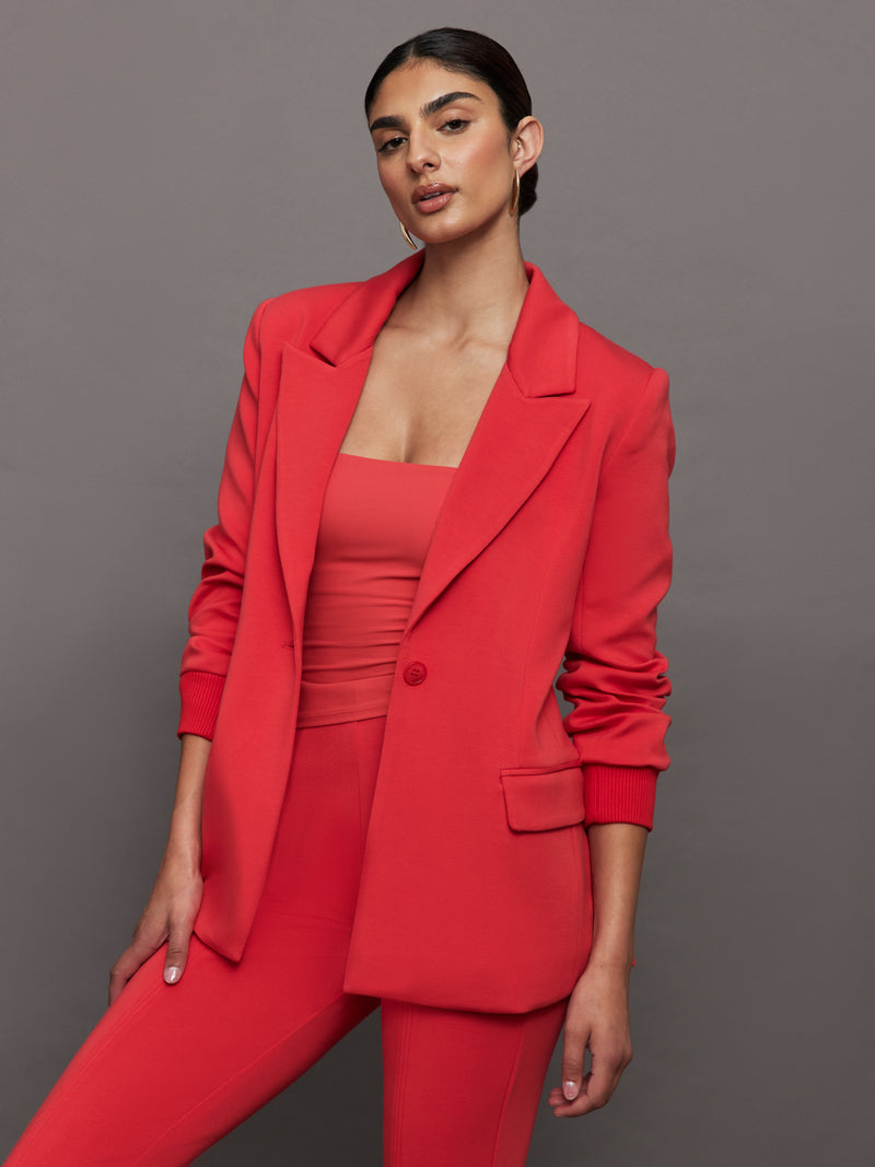 Single Breasted Blazer in Scuba - Tomato