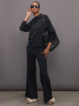 Half Zip Asymmetrical Pullover in Interlock - Black